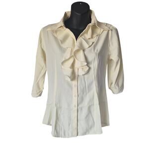 Swan & Co Cream Ruffle Front Blouse Cottagecore Whimsigoth Top Small